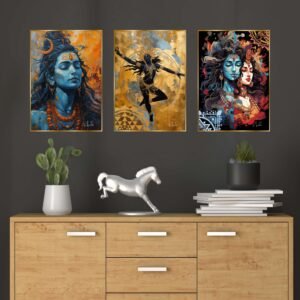 Set of Three Wall Paintings for Wall Dacoration Golden Framed Wall Paintings for Living Room & Bedroom Wall Art for Home Decoration & Office Wall Dรฉcor (18x12 inch CH-GD3-2)