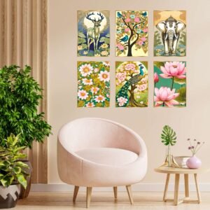Set of Six Wall Paintings for Wall Dacoration Golden Framed Wall Paintings for Living Room & Bedroom Wall Art for Home Decoration & Office Wall Dรฉcor (13x10 inch CH-GD6-7)