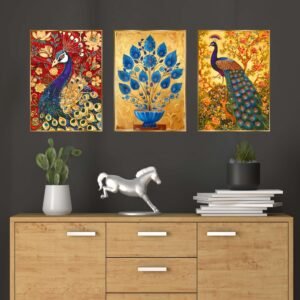 Set of Three Wall Paintings for Wall Dacoration Golden Framed Wall Paintings for Living Room & Bedroom Wall Art for Home Decoration & Office Wall Dรฉcor (24x18 inch CH-GD3-4)
